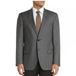 Joseph & Feiss Suit Jacket Men 46R Grey Blue Windowpane‎ Notch Lapel Business